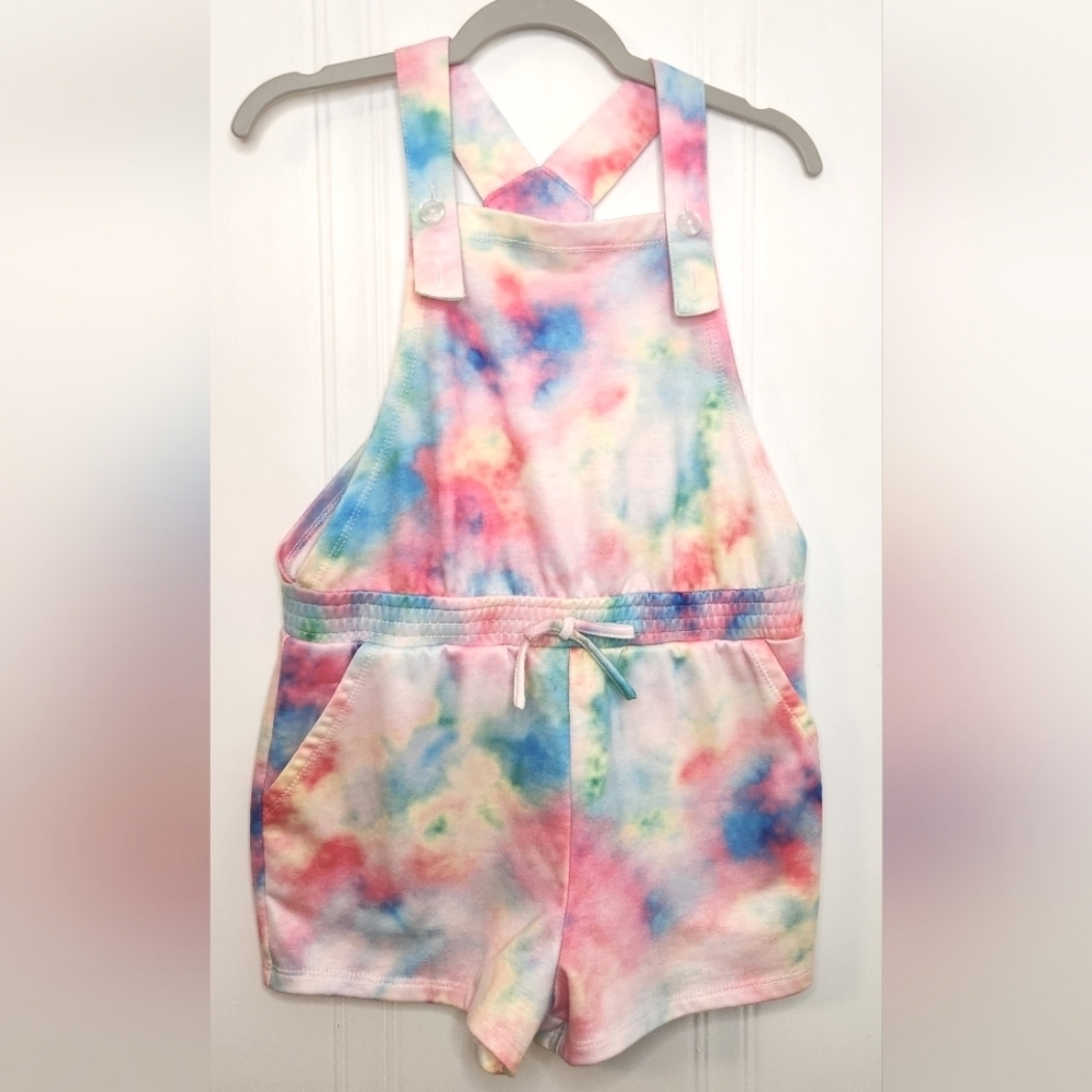 Design History girls tie dye cotton shortalls size 6 C96